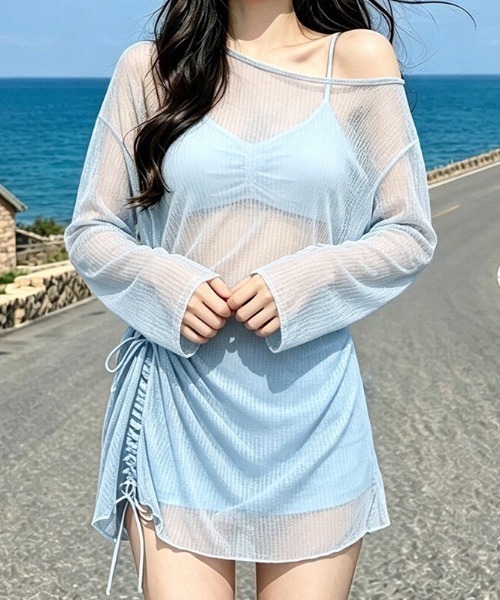 NANEA(ナネア)の「シアートップス付き3点セット水着(水着・レディース・サックスブルー/ブラック/イエロー・MEDIUM/X-LARGE/LARGE)」の4枚目の写真