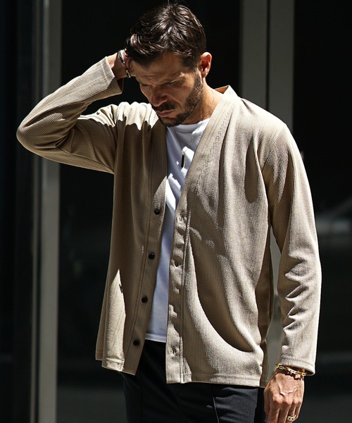 SOMEDIFF(サムディフ)の「【SOMEDIFF】シアーサマーカーディガン メンズ トップス 夏服(カーディガン/ボレロ・メンズ・ブラック/グレイッシュベージュ/オリーブ・XL/L/M/S)」の1枚目の写真