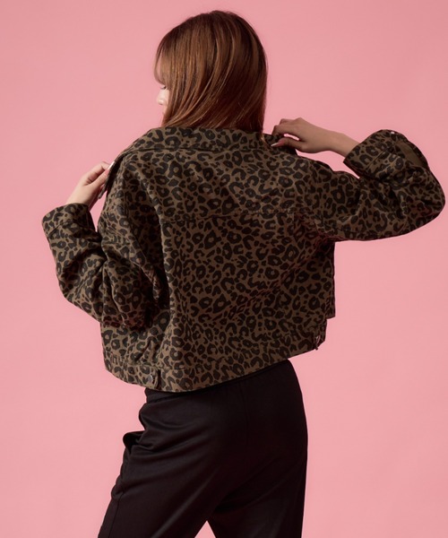 mindseeker girls（マインドシーカーガールズ）の「Leopard Denim Jacket / レオパードショート丈デニムジャケット（デニムジャケット・レディース・ブラウン/カーキ・FREE）」の2枚目の写真