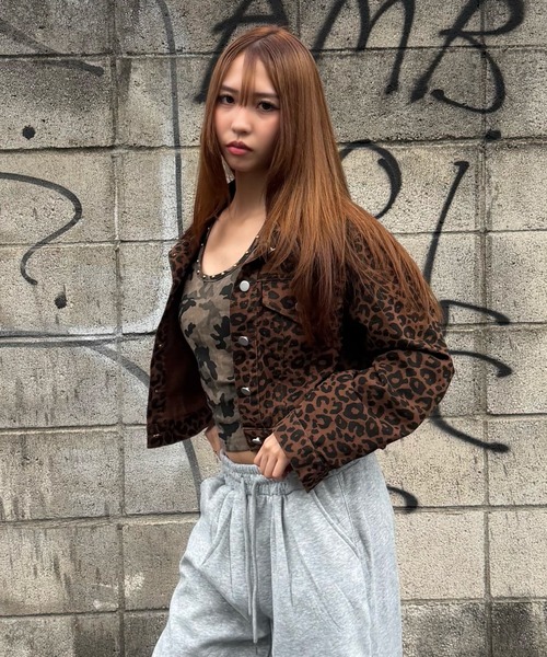 mindseeker girls（マインドシーカーガールズ）の「Leopard Denim Jacket / レオパードショート丈デニムジャケット（デニムジャケット・レディース・ブラウン/カーキ・FREE）」の7枚目の写真
