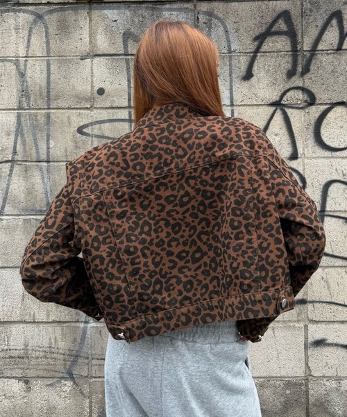 mindseeker girls（マインドシーカーガールズ）の「Leopard Denim Jacket / レオパードショート丈デニムジャケット（デニムジャケット・レディース・ブラウン/カーキ・FREE）」の4枚目の写真