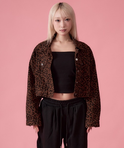 mindseeker girls（マインドシーカーガールズ）の「Leopard Denim Jacket / レオパードショート丈デニムジャケット（デニムジャケット・レディース・ブラウン/カーキ・FREE）」の8枚目の写真