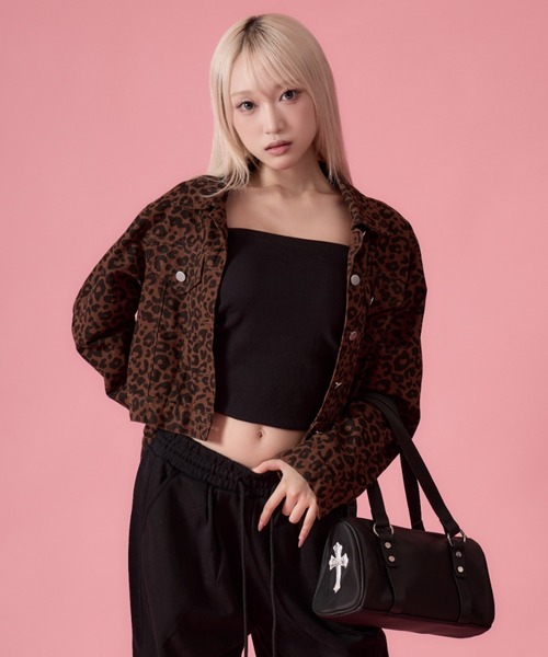 mindseeker girls（マインドシーカーガールズ）の「Leopard Denim Jacket / レオパードショート丈デニムジャケット（デニムジャケット・レディース・ブラウン/カーキ・FREE）」の9枚目の写真