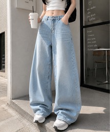 【 MEMECLE / メメクル 】ヴィンテージ風 ワイドデザイン バレル デニムパンツ