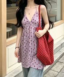きゅんとする淡パープル小花柄!ハルタイ紐結びVネックキャミトップス