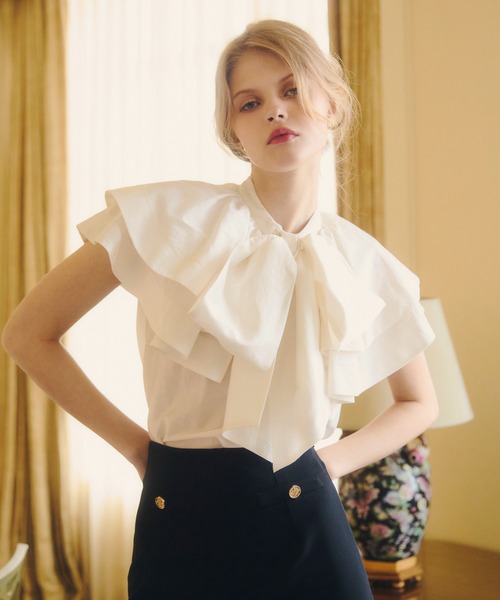 EIMY ISTOIRE(エイミーイストワール)の「E.M RIBBON CAPE BLOUSE(シャツ/ブラウス・レディース・ブラック/ピンクベージュ/ホワイト・F)」の9枚目の写真