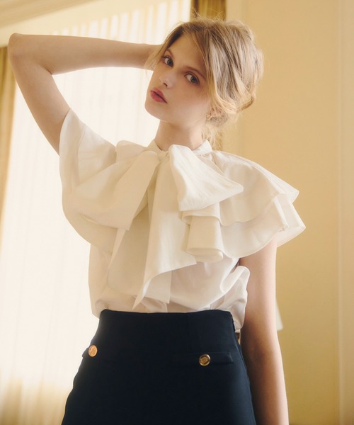 EIMY ISTOIRE(エイミーイストワール)の「E.M RIBBON CAPE BLOUSE(シャツ/ブラウス・レディース・ブラック/ピンクベージュ/ホワイト・F)」の10枚目の写真