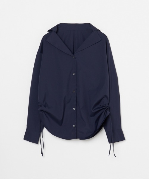 HELIOPOLE（エリオポール）の「WIDE OPEN COLLAR SHIRT / ワイドオープンカラー シャツ（シャツ/ブラウス・レディース・ホワイト/ネイビー・38）」の4枚目の写真