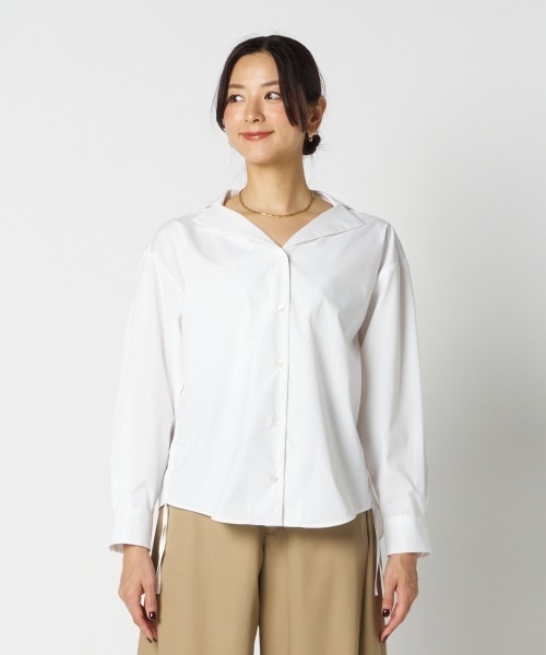 HELIOPOLE（エリオポール）の「WIDE OPEN COLLAR SHIRT / ワイドオープンカラー シャツ（シャツ/ブラウス・レディース・ホワイト/ネイビー・38）」の13枚目の写真
