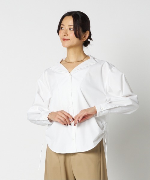 HELIOPOLE（エリオポール）の「WIDE OPEN COLLAR SHIRT / ワイドオープンカラー シャツ（シャツ/ブラウス・レディース・ホワイト/ネイビー・38）」の16枚目の写真