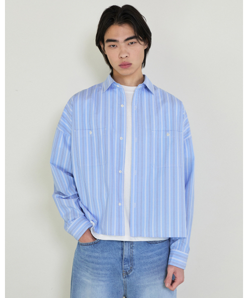 THEENDQUESTION(ジエンドクエスチョン)の「Stripe crop shirt / LIGHT BLUE(シャツ/ブラウス・レディース・その他・FREE)」の2枚目の写真