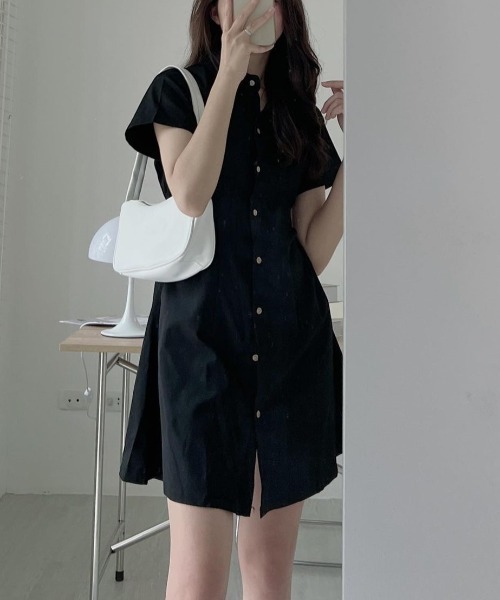 YUGA(ユーガ)の「YUGA_YGMC Korean-style Shirt dress(ワンピース・レディース・ベージュ/ブラック・FREE)」の1枚目の写真