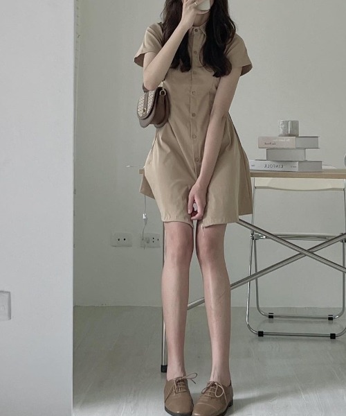 YUGA(ユーガ)の「YUGA_YGMC Korean-style Shirt dress(ワンピース・レディース・ベージュ/ブラック・FREE)」の5枚目の写真