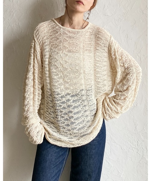 She's Closet(シーズクローゼット)の「オーバーサイズ透かし編み長袖メッシュニットプルオーバー(ニット/セーター・レディース・ベージュ/ブラック/アイボリー・FREE)」の4枚目の写真