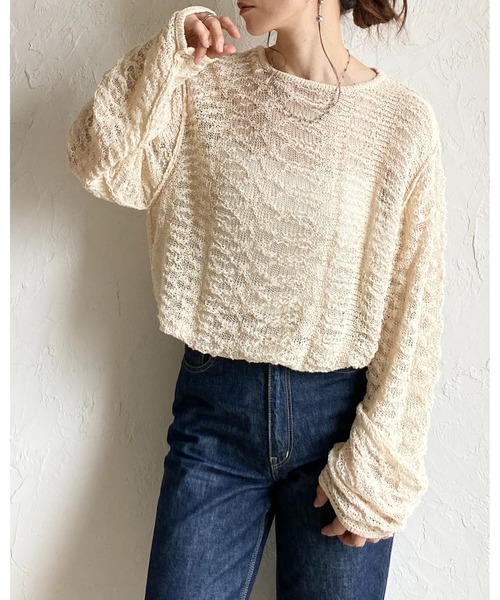 She's Closet(シーズクローゼット)の「オーバーサイズ透かし編み長袖メッシュニットプルオーバー(ニット/セーター・レディース・ベージュ/ブラック/アイボリー・FREE)」の5枚目の写真