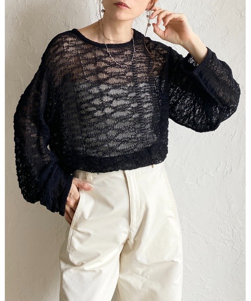 She's Closet(シーズクローゼット)の「オーバーサイズ透かし編み長袖メッシュニットプルオーバー(ニット/セーター・レディース・ベージュ/ブラック/アイボリー・FREE)」の7枚目の写真
