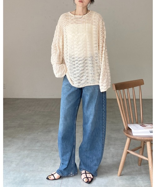 She's Closet(シーズクローゼット)の「オーバーサイズ透かし編み長袖メッシュニットプルオーバー(ニット/セーター・レディース・ベージュ/ブラック/アイボリー・FREE)」の9枚目の写真
