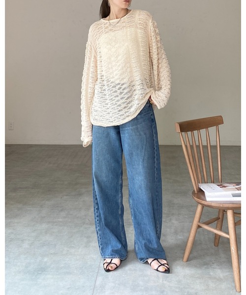 She's Closet(シーズクローゼット)の「オーバーサイズ透かし編み長袖メッシュニットプルオーバー(ニット/セーター・レディース・ベージュ/ブラック/アイボリー・FREE)」の10枚目の写真