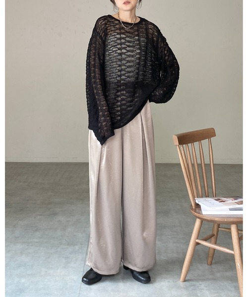 She's Closet(シーズクローゼット)の「オーバーサイズ透かし編み長袖メッシュニットプルオーバー(ニット/セーター・レディース・ベージュ/ブラック/アイボリー・FREE)」の14枚目の写真