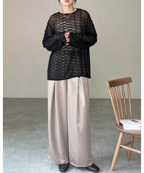 She's Closet(シーズクローゼット)の「オーバーサイズ透かし編み長袖メッシュニットプルオーバー(ニット/セーター・レディース・ベージュ/ブラック/アイボリー・FREE)」の15枚目の写真