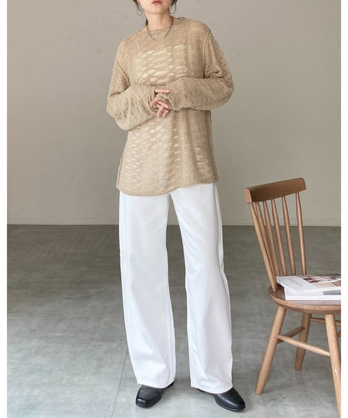 She's Closet(シーズクローゼット)の「オーバーサイズ透かし編み長袖メッシュニットプルオーバー(ニット/セーター・レディース・ベージュ/ブラック/アイボリー・FREE)」の19枚目の写真
