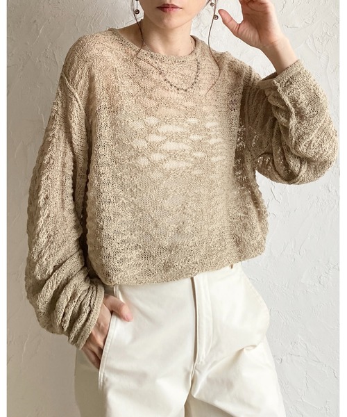 She's Closet(シーズクローゼット)の「オーバーサイズ透かし編み長袖メッシュニットプルオーバー(ニット/セーター・レディース・ベージュ/ブラック/アイボリー・FREE)」の21枚目の写真