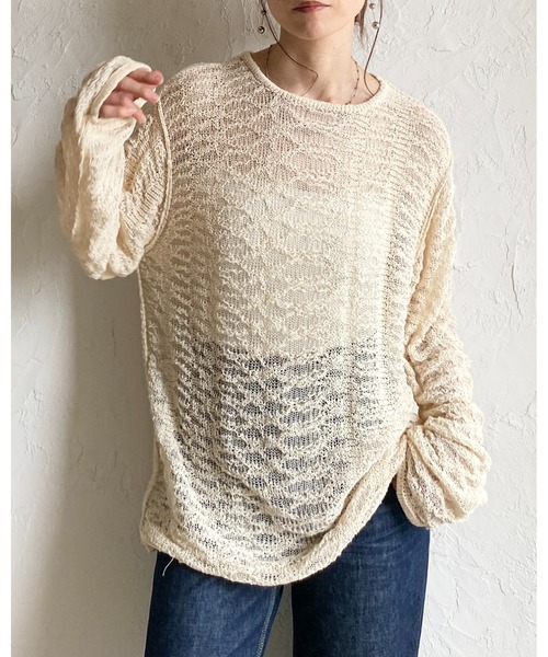 She's Closet(シーズクローゼット)の「オーバーサイズ透かし編み長袖メッシュニットプルオーバー(ニット/セーター・レディース・ベージュ/ブラック/アイボリー・FREE)」の22枚目の写真
