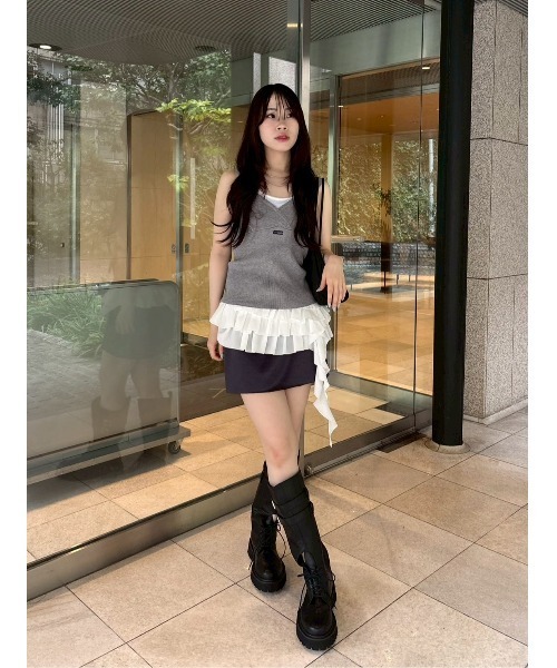 LILY BROWN（リリーブラウン）の「レイヤードニットトップス（ニット/セーター・レディース・グレー/ネイビー/レッド/ドット・F）」の14枚目の写真