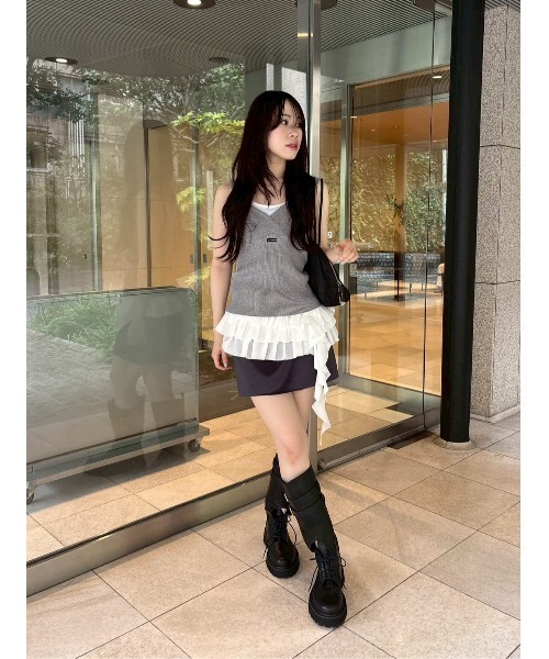 LILY BROWN（リリーブラウン）の「レイヤードニットトップス（ニット/セーター・レディース・グレー/ネイビー/レッド/ドット・F）」の15枚目の写真
