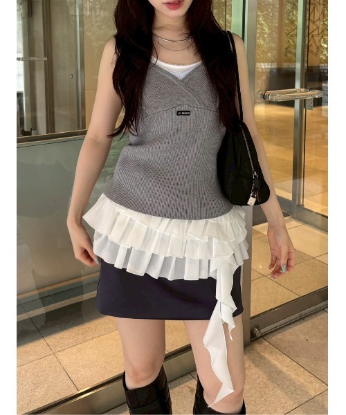 LILY BROWN（リリーブラウン）の「レイヤードニットトップス（ニット/セーター・レディース・グレー/ネイビー/レッド/ドット・F）」の13枚目の写真