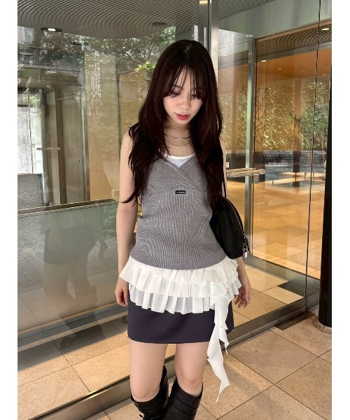 LILY BROWN（リリーブラウン）の「レイヤードニットトップス（ニット/セーター・レディース・グレー/ネイビー/レッド/ドット・F）」の12枚目の写真