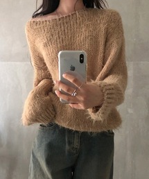 オフショルダー シャギー ルーズニットトップス