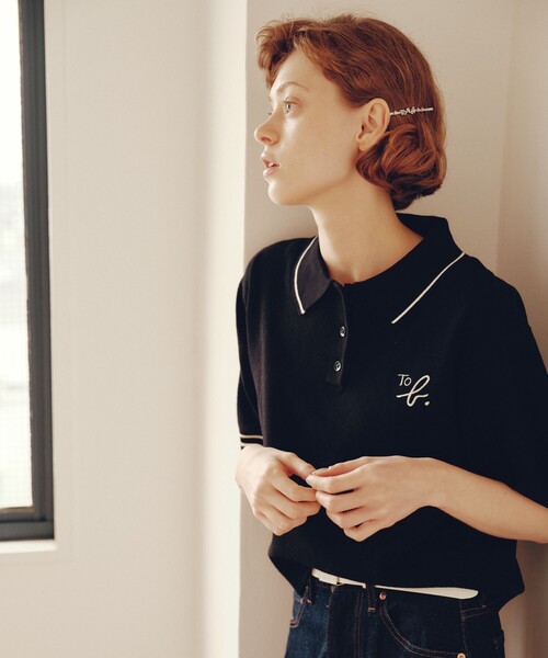 To b. by agnes b.(トゥービーバイアニエスベー)の「To b. by agnes b.× green label relaxing ロゴ刺繍 コットン ニットポロ(ニット/セーター・レディース・ブラック・FREE)」の13枚目の写真