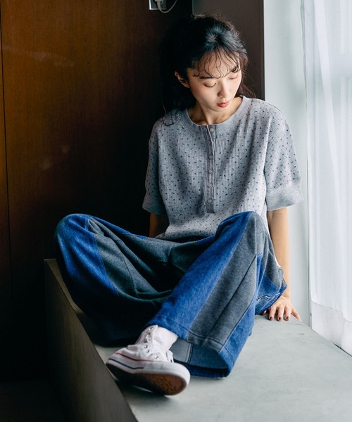 niko and...（ニコアンド）の「[MODE NORM CORE] 小花ワッフルボタンプルオーバー（Tシャツ/カットソー・レディース・オフホワイト/グレー/スモーク・MEDIUM/LARGE）」の19枚目の写真