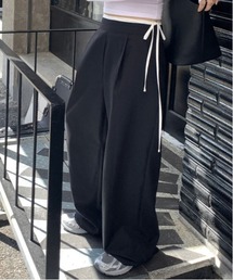 サイドリボンウエストレイヤードワイドパンツ