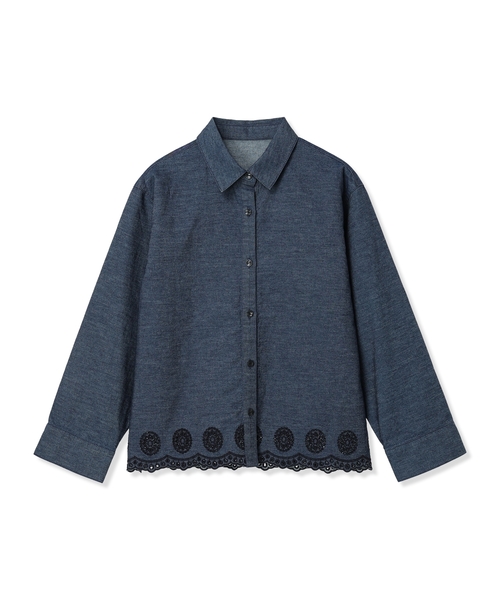 Petit Honfleur(プチオンフルール)の「スカラップ刺しゅうデニムブラウス(シャツ/ブラウス・レディース・ブラック/ネイビー・9号/11号/13号)」の20枚目の写真