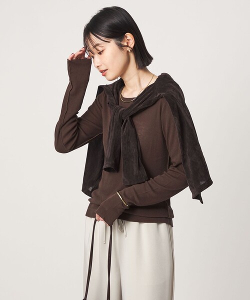 green label relaxing（グリーンレーベルリラクシング）の「［size SHORTあり］テレコ クルーネック プルオーバー（Tシャツ/カットソー・レディース・ブラック/ライトグレー/ダークグレー/オフホワイト/モカ/ベージュ/イエロー/その他1/ダークブラウン・SHORT/FREE）」の6枚目の写真