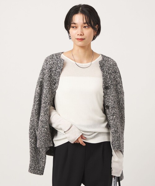green label relaxing（グリーンレーベルリラクシング）の「［size SHORTあり］テレコ クルーネック プルオーバー（Tシャツ/カットソー・レディース・ブラック/ライトグレー/ダークグレー/オフホワイト/モカ/ベージュ/イエロー/その他1/ダークブラウン・SHORT/FREE）」の2枚目の写真