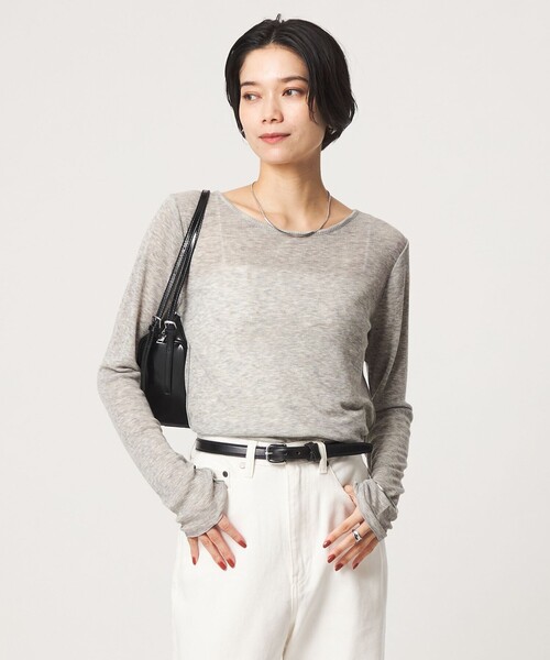 green label relaxing（グリーンレーベルリラクシング）の「［size SHORTあり］テレコ クルーネック プルオーバー（Tシャツ/カットソー・レディース・ブラック/ライトグレー/ダークグレー/オフホワイト/モカ/ベージュ/イエロー/その他1/ダークブラウン・SHORT/FREE）」の4枚目の写真