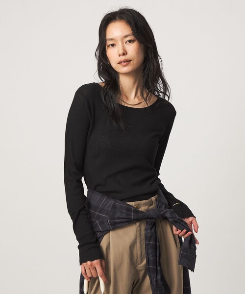 green label relaxing（グリーンレーベルリラクシング）の「［size SHORTあり］テレコ クルーネック プルオーバー（Tシャツ/カットソー・レディース・ブラック/ライトグレー/ダークグレー/オフホワイト/モカ/ベージュ/イエロー/その他1/ダークブラウン・SHORT/FREE）」の3枚目の写真