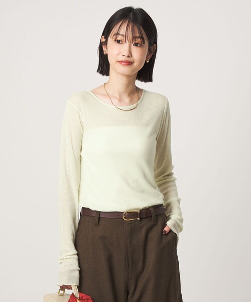 green label relaxing（グリーンレーベルリラクシング）の「［size SHORTあり］テレコ クルーネック プルオーバー（Tシャツ/カットソー・レディース・ブラック/ライトグレー/ダークグレー/オフホワイト/モカ/ベージュ/イエロー/その他1/ダークブラウン・SHORT/FREE）」の10枚目の写真