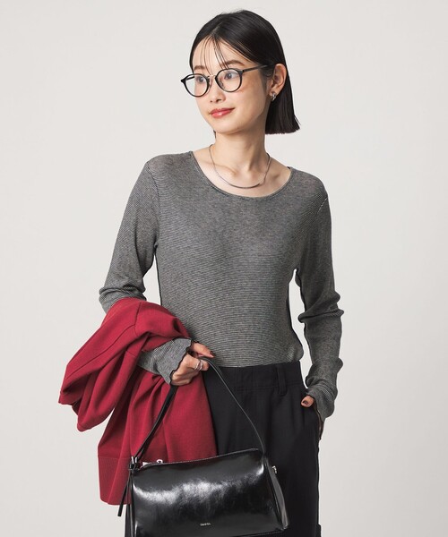 green label relaxing（グリーンレーベルリラクシング）の「［size SHORTあり］テレコ クルーネック プルオーバー（Tシャツ/カットソー・レディース・ブラック/ライトグレー/ダークグレー/オフホワイト/モカ/ベージュ/イエロー/その他1/ダークブラウン・SHORT/FREE）」の16枚目の写真