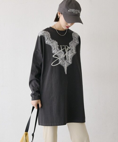 COLONY 2139(コロニートゥーワンスリーナイン)の「レースデザインTシャツ(Tシャツ/カットソー・レディース・チャコールグレー/ネイビー・FREE)」の3枚目の写真