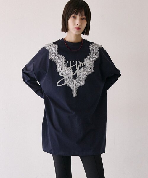 COLONY 2139(コロニートゥーワンスリーナイン)の「レースデザインTシャツ(Tシャツ/カットソー・レディース・チャコールグレー/ネイビー・FREE)」の13枚目の写真