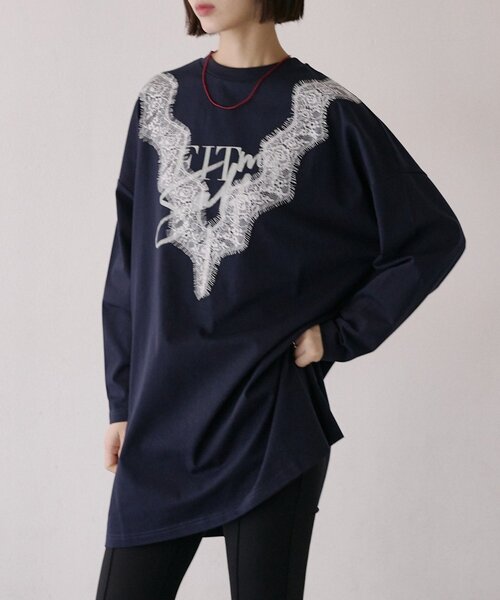COLONY 2139(コロニートゥーワンスリーナイン)の「レースデザインTシャツ(Tシャツ/カットソー・レディース・チャコールグレー/ネイビー・FREE)」の14枚目の写真