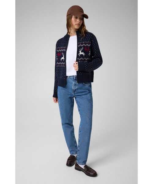 GUESS JEANS（ゲスジーンズ）の「GUESS JEANS MN Jacquard Zip Sweater ニット セーター ジップアップ（ニット/セーター・レディース・ネイビー・X-SMALL/MEDIUM/SMALL）」の3枚目の写真