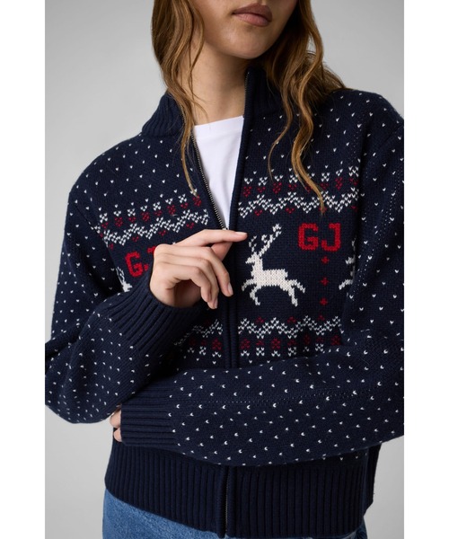GUESS JEANS（ゲスジーンズ）の「GUESS JEANS MN Jacquard Zip Sweater ニット セーター ジップアップ（ニット/セーター・レディース・ネイビー・X-SMALL/MEDIUM/SMALL）」の4枚目の写真