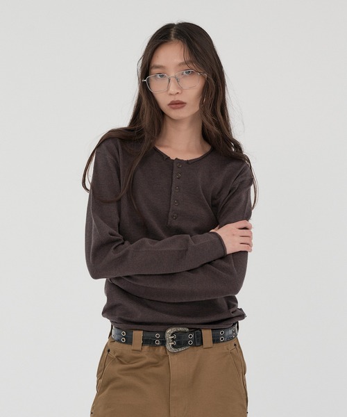WISH FOR EVER(ウィッシュフォーエバー)の「HENRY NECK MELANGE KNIT/ヘンリーネックメランジニット(ニット/セーター・メンズ・ブラック/ネイビー/ワインレッド/エメラルド/チャコールグレー・SMALL/MEDIUM/LARGE)」の2枚目の写真
