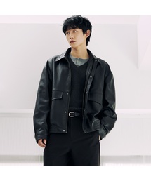 [COUTURE] アウトポケット ブラックレザー オーバーサイズ ブルゾン