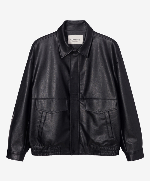 MINDBRIDGE（マインドブリッジ）の「[COUTURE] アウトポケット ブラックレザー オーバーサイズ ブルゾン（ライダースジャケット・メンズ・ブラック・95/100/105/110）」の8枚目の写真